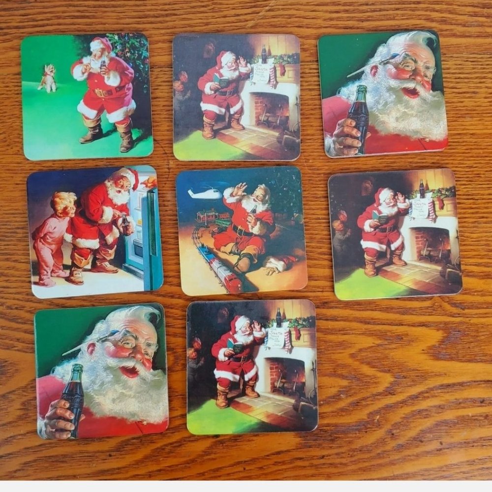 Santa Coasters Coca Cola Vintage Christmas Set 8